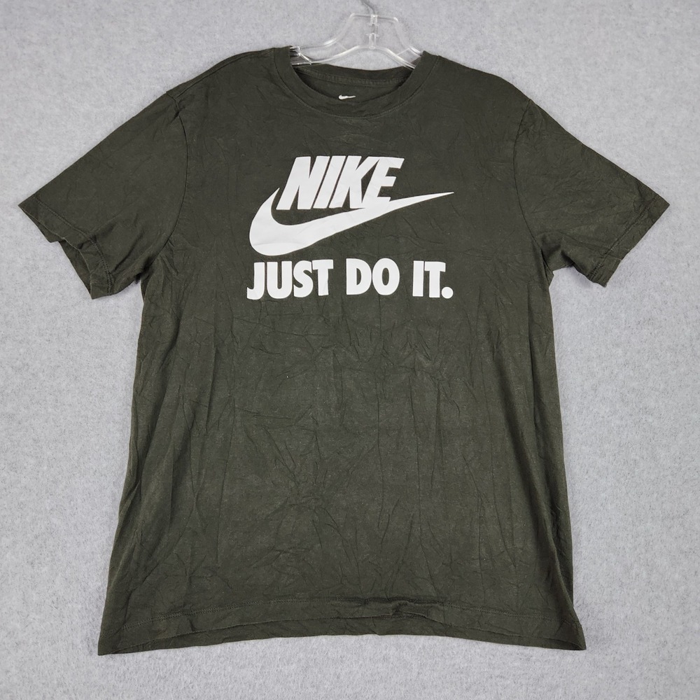 Nike T-Shirt Mens Medium Olive‎ Green Just Do It Cotton Short Sleeve Spell Out